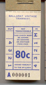 Ephemera - Ticket/s, Ballarat Tramway Museum (BTM), BTPS 80c, 1985