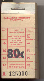 Ephemera - Ticket/s, Ballarat Tramway Museum (BTM), BTPS 5c over stamped 80c, 1974