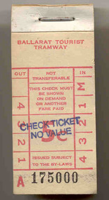 Ephemera - Ticket/s, Ballarat Tramway Museum (BTM), BTPS 5d over stamped check ticket, 1974
