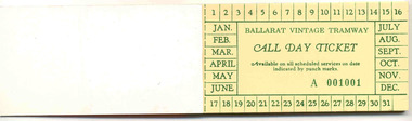 Ephemera - Ticket/s, Ballarat Tramway Preservation Society (BTPS), Book of 10 All Day Tickets, 1986