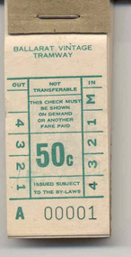 Ephemera - Ticket/s, Ballarat Tramway Museum (BTM), Block of 100 tickets, 1988