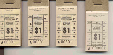Ephemera - Ticket/s, Ballarat Tramway Museum (BTM), Block of 100 tickets - $1, 1987