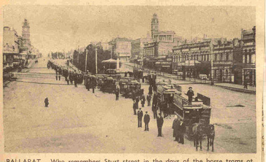 Newspaper, The Argus, line up of horse trams at Grenville St. just prior to electrification, 18/11/1939 12:00:00 AM