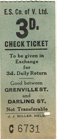 Ephemera - Ticket/s, J.J. Miller, ESCo 3d check ticket, early to mid 1930's