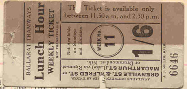 Ephemera - Ticket/s, J.J. Miller, ESCo Lunch Hour Weekly Ticket, 1/6, early to mid 1920's to 1930's