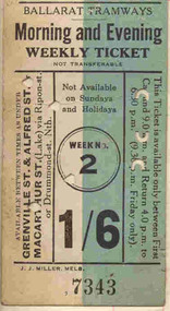Ephemera - Ticket/s, J.J. Miller, ESCo Morning and Evening Weekly Ticket, 1/6, early to mid 1920's to 1930's