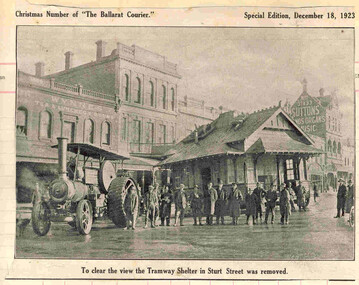 Photograph - Illustration/s, The Courier Ballarat, Moving the Sturt St tram shelter, 18/12/1923 12:00:00 AM