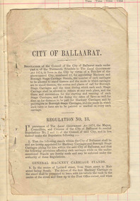 Document - Rule Book, City of Ballaarat, "City of Ballaarat - Regulation No. 13", 1882