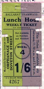 Ephemera - Ticket/s, J.J. Miller, ESCo Lunch Hour Weekly Ticket, 1/6, early to mid 1920's to 1930's