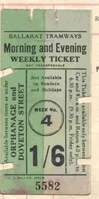 Ephemera - Ticket/s, J.J. Miller, ESCo Morning and Evening Weekly Ticket, 1/6, early to mid 1920's to 1930's
