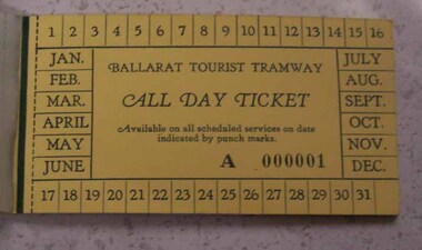 Ephemera - Ticket/s, Ballarat Tramway Preservation Society (BTPS), Book of 10 All Day Tickets - BTPS, 1975