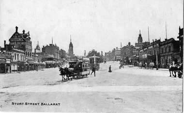 Postcard, E.W Cole Book Arcade, Ballarat Horse tram arriving at the Grenville St. terminus