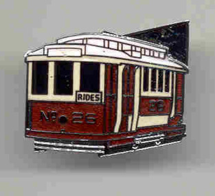 Badge - Tram 26 - red, R. E. V Gomm, c1996