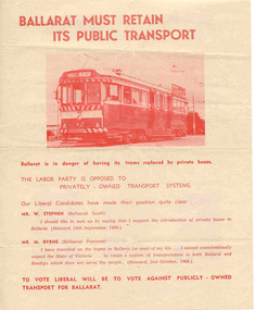 Pamphlet, Australian Labor Party, "Ballarat Must Retain its Public Transport", May. 1970