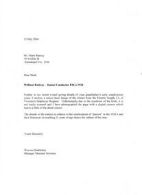 Document - Letter/s, Warren Doubleday, Jul. 2004