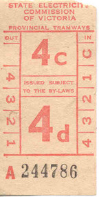 Ephemera - Ticket/s, State Electricity Commission of Victoria (SECV), Collection of 5 number 4c/4d decimal currency conversion tickets, 1966