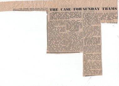 Newspaper, The Courier Ballarat, "The Case for Sunday Trams", 7/05/1953 12:00:00 AM