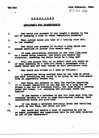Document - Instruction, State Electricity Commission of Victoria (SEC), "Questions - Applicants for Inspectorship", Feb.1946