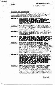 Document - Instruction, State Electricity Commission of Victoria (SEC), "Notes:  /  Applicants for Inspectorship ", Sept. 1957