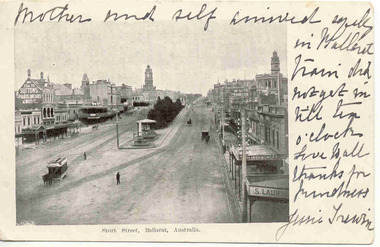 Postcard, J. Summerscales and  Ballarat, Ballarat horse tram arriving at the Grenville St. terminus