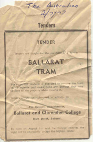 Newspaper, The Australian, "Tender Ballarat Tram", 2/07/1977 12:00:00 AM