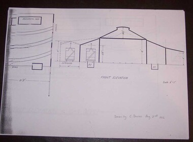 Document - Photocopy, Alan Bradley, "Plan and Front Elevation of Car Depot", 2000