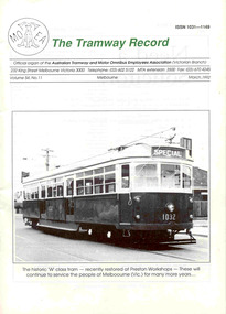 Magazine, Australian Tramway and Motor Omnibus Employees Association (ATMOEA), "The Tramway Record Vol. 54, No. 11, March 1992", Mar. 1992