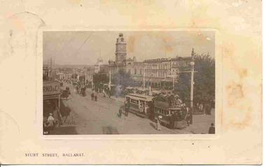 Postcard, ESCo tram just past the intersection of Doveton St. and Sturt St