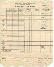 Document - Form/s, Handwritten Notes, State Electricity Commission of Victoria (SEC), "Revenue Journal", 1950's