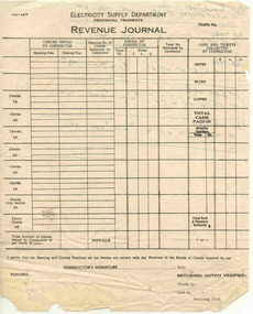Document - Form/s, Handwritten Notes, State Electricity Commission of Victoria (SECV), "Revenue Journal", 1950's