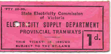 Ephemera - Ticket, State Electricity Commission of Victoria (SECV), "Section Ticket 1d", 1937
