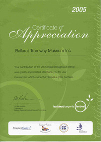 Certificate, Ballarat Begonia Festival, Apr. 2005