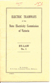 Book, State Electricity Commission of Victoria (SEC), "Electric Tramways of the State Electricity Commission of Victoria By-Law No. 1", 1943