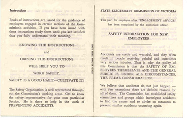 Document - SEC Instruction Sheet, "Safety Information for New Employees", 1960's