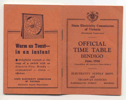 "Official Time Table Bendigo June 1940"