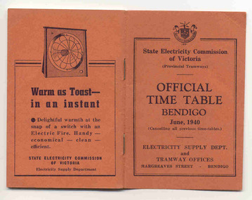 "Official Time Table Bendigo June 1940"