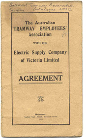 Book, Electric Supply Co. of Vic (ESCo), "The Australian Tramway Employees' Association / Electric Supply Co. of Victoria Ltd / Agreement", 1923