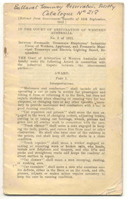 Book, WA Government Printer, "Between Fremantle Tramways Employees' Industrial Union of Workers, Applicant and Fremantle Municipal Tramways and Electric Lighting Board, Respondent", 1933