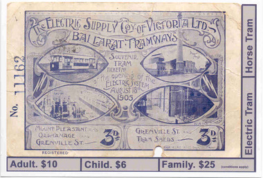 Ephemera - Ticket, W. Doubleday & S. Butler for BTM, BTM's celebration of 100 years of Electric Trams, 22/09/2005 12:00:00 AM