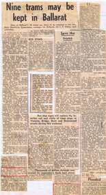 Newspaper, The Courier Ballarat, "Nine trams may be kept in Ballarat", Aug. 1971