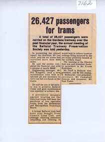 Newspaper, The Courier Ballarat, "26,427 passengers for trams", Sep. 1971