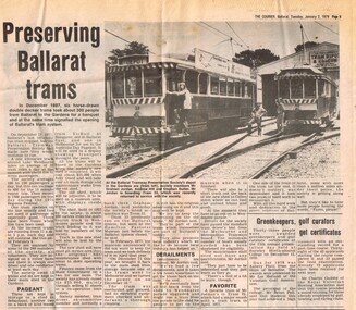 Newspaper, The Courier Ballarat, "Preserving Ballarat trams", 2/01/1979 12:00:00 AM