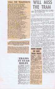 Newspaper, The Courier Ballarat, "Will miss the tram", "Work begins on Lake Route", "Vale, The Tramways!", Aug. 1971