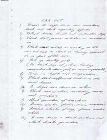Document - Instruction, Ballarat Tramway Preservation Society (BTPS), "Car In" & "Car Out", 1974/1975