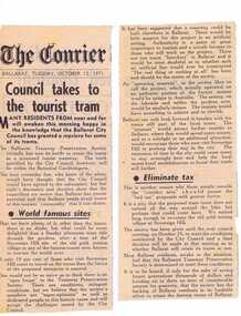 Newspaper, The Courier Ballarat, "Council takes to the tourist tram", 12/10/1971 12:00:00 AM