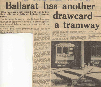 Newspaper, The Geelong Advertiser, "Ballarat has another drawcard - a tramway", 25/01/1975 12:00:00 AM