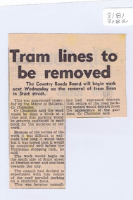 Newspaper, The Courier Ballarat, "Trams lines to be removed", 18/09/1971 12:00:00 AM