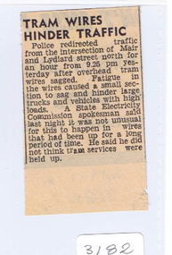 Newspaper, The Courier Ballarat, "Tram wires hinder traffic", 9/09/1971 12:00:00 AM