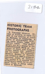 Newspaper, The Courier Ballarat, "Historic Tram Photographs", 8/09/1971 12:00:00 AM