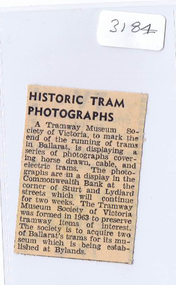Newspaper, The Courier Ballarat, "Historic Tram Photographs", 8/09/1971 12:00:00 AM